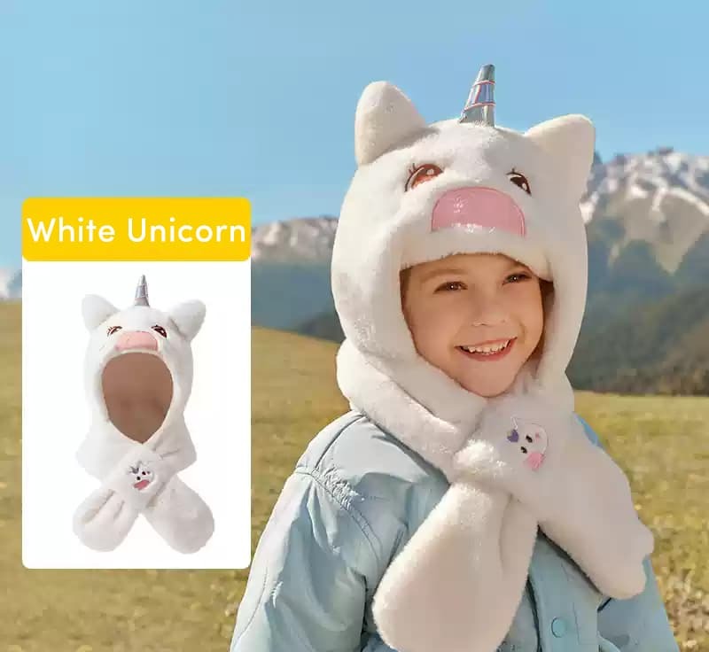 Whimsical Woodland Winter Hat in White Unicorn
