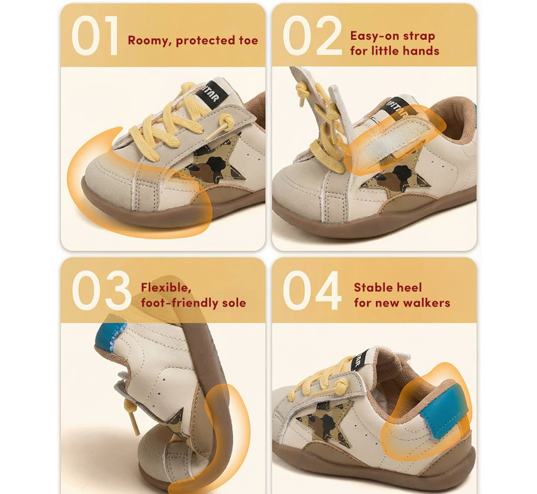 WhisperWalk Lace-Up Star Toddler Sneakers | Lightweight Non-Slip Baby Shoes