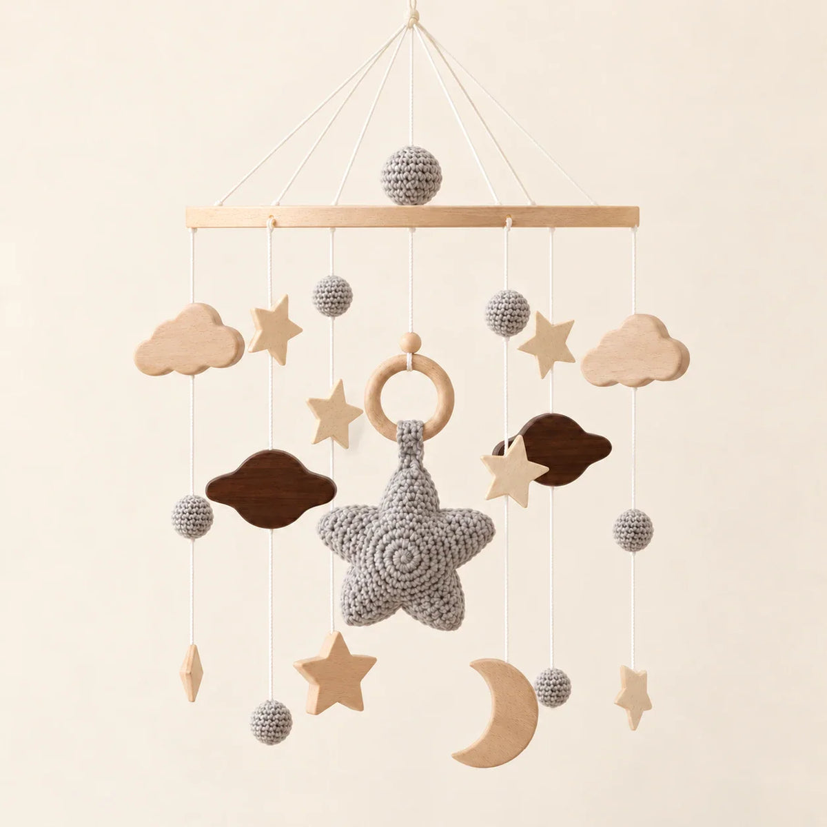 SereneTwirl Wooden Baby Mobile, Grey