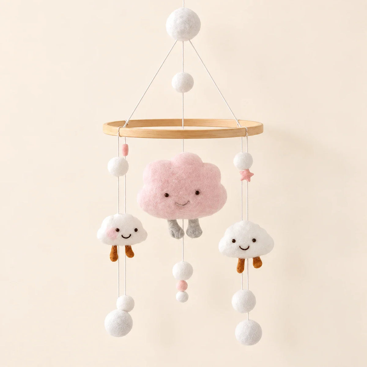 SereneTwirl Wooden Baby Mobile, Pink Cloud Plush