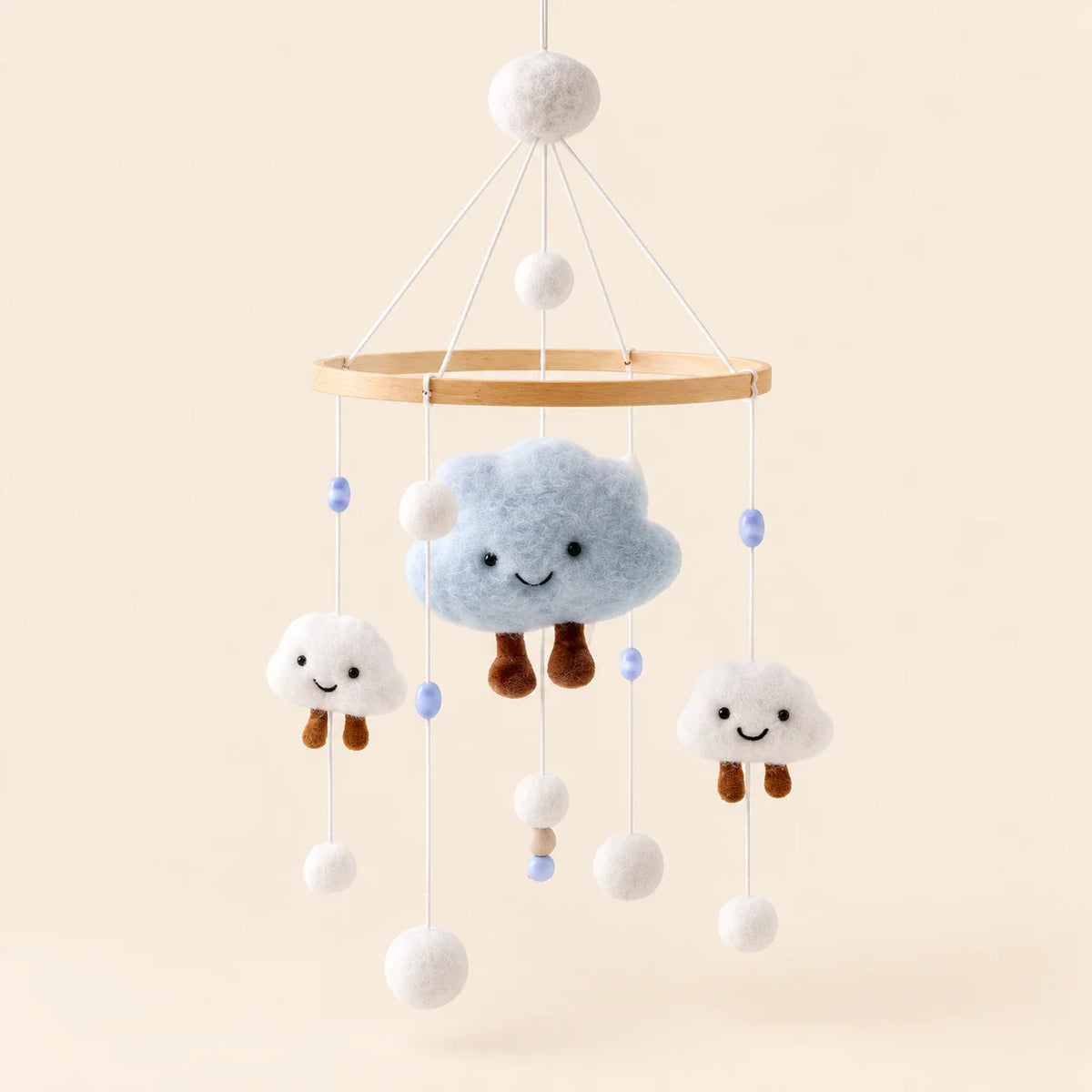 SereneTwirl Wooden Baby Mobile, Blue Cloud Plush