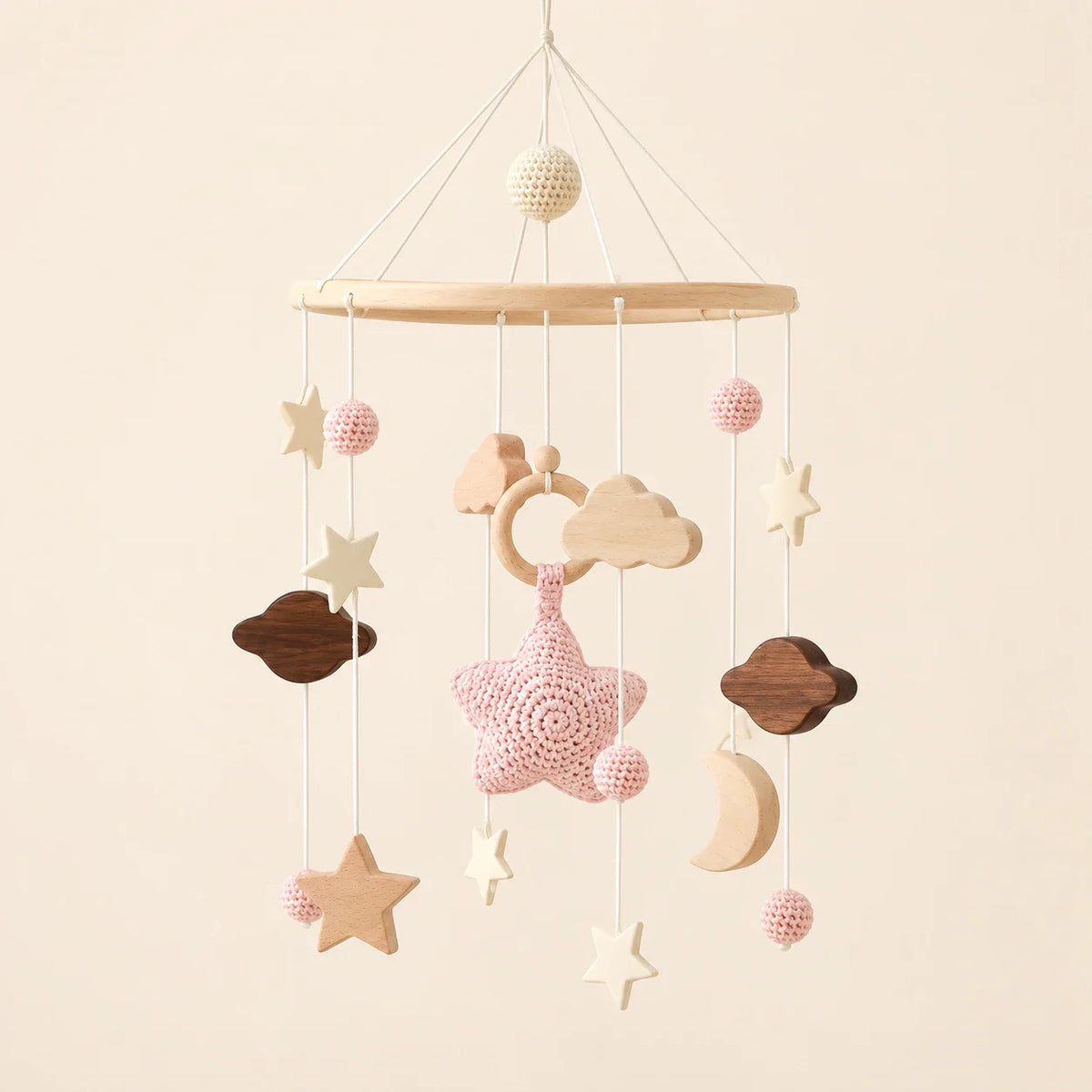 SereneTwirl Wooden Baby Mobile, Pink