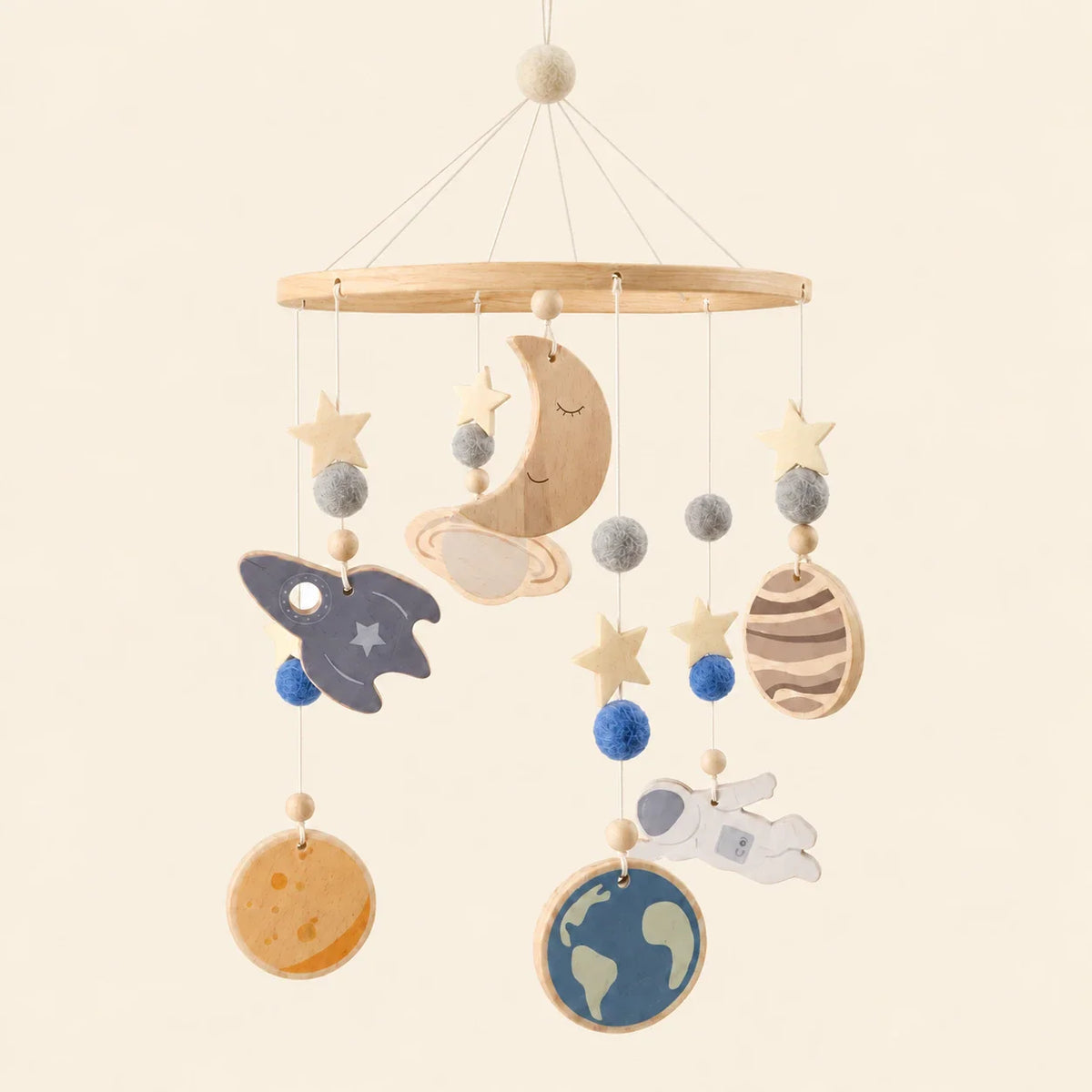 SereneTwirl Wooden Baby Mobile, Space