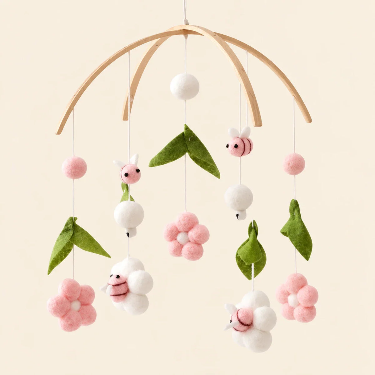 SereneTwirl Wooden Baby Mobile, Pink Floral Bee