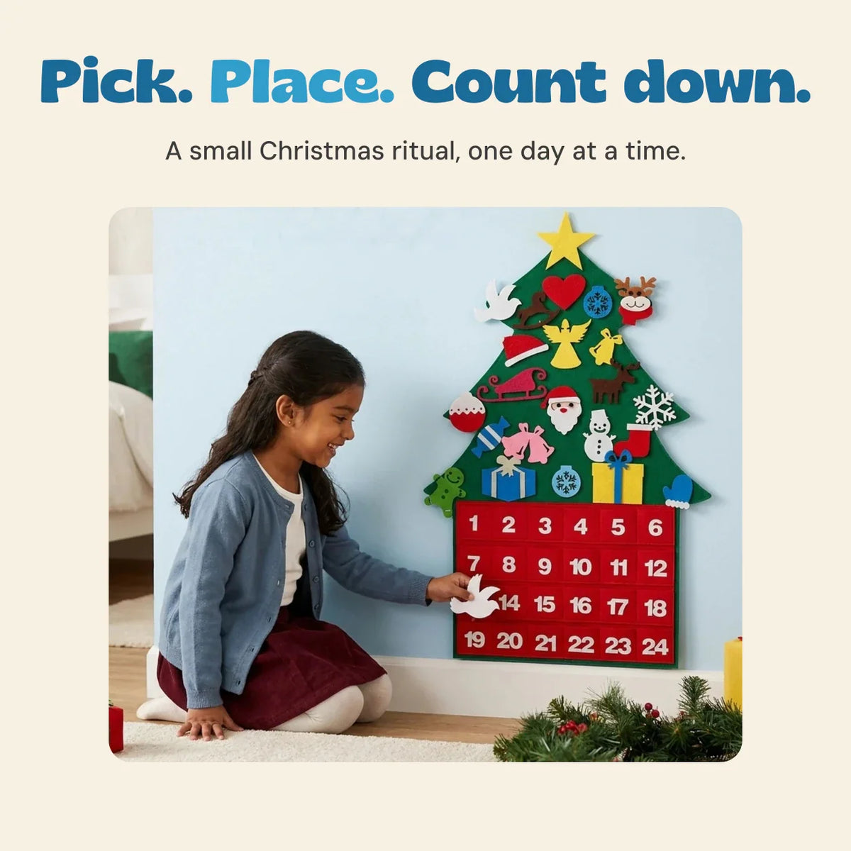 Whimsical Winter Felt Christmas Countdown Tree | Holiday Decor for Kids