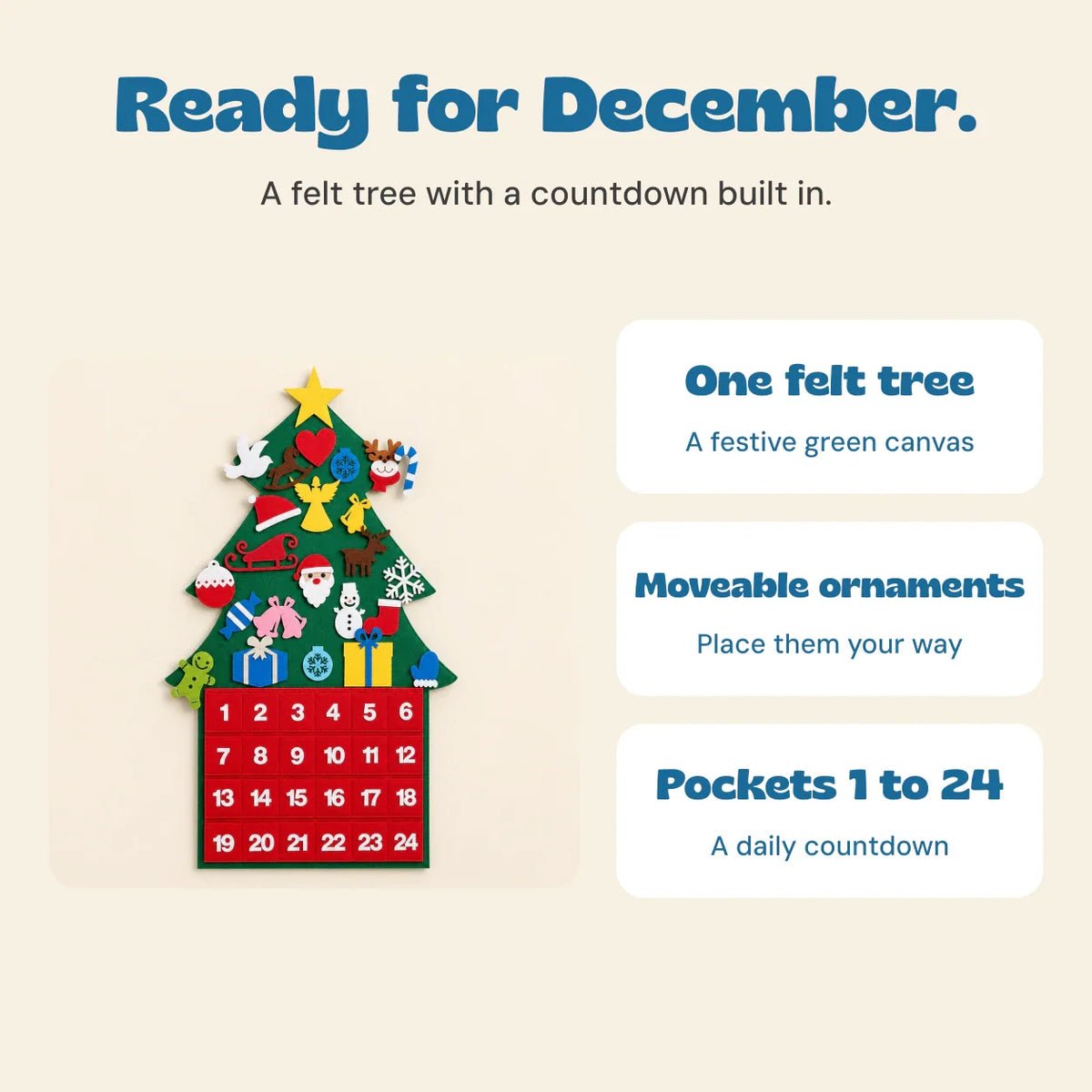 Whimsical Winter Felt Christmas Countdown Tree | Holiday Decor for Kids
