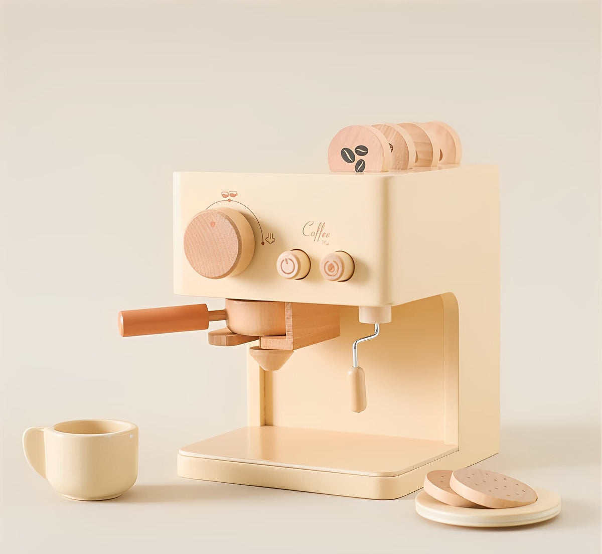 Whimsical Wood Coffee Machine Toy | Premium Wooden Plaything for Kids