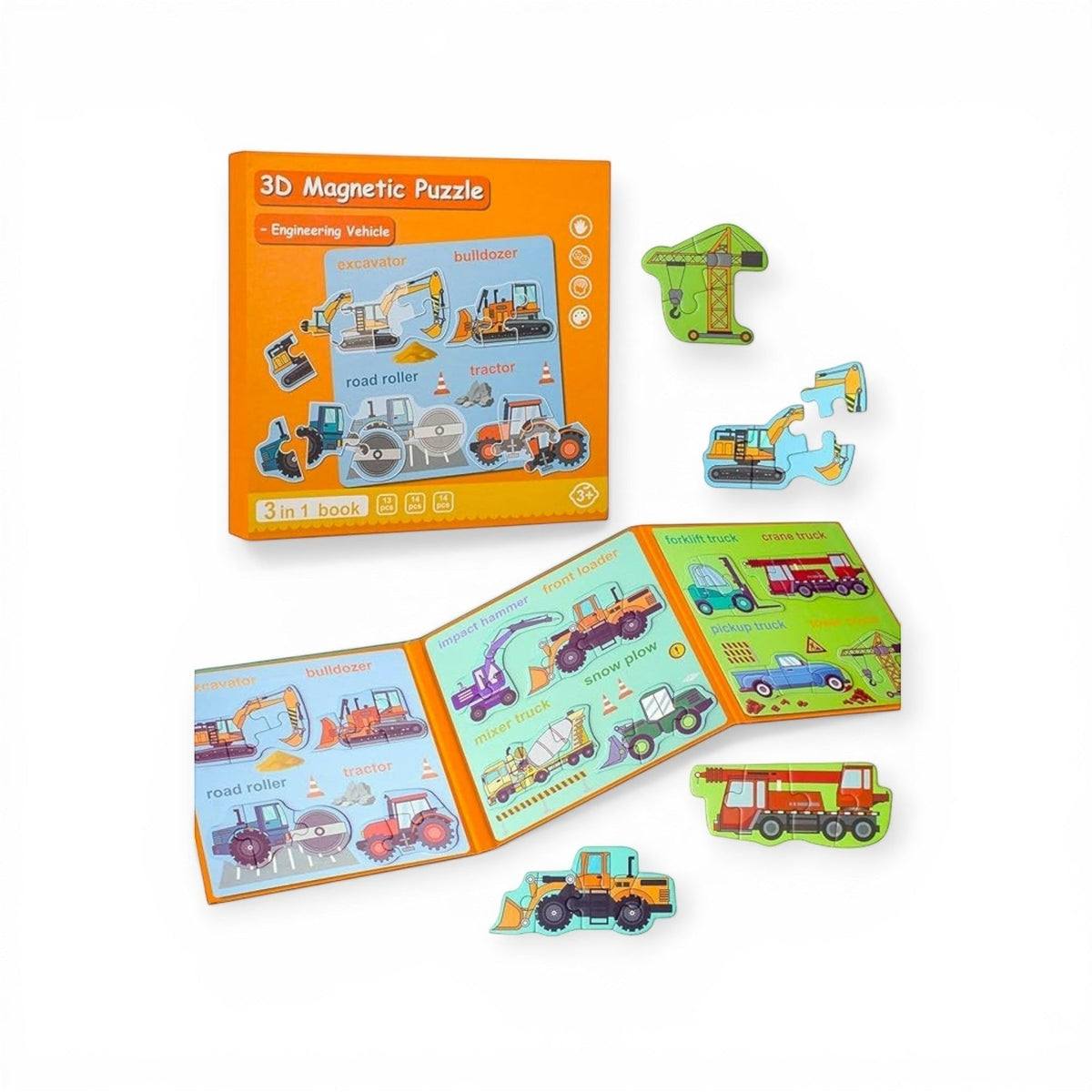 Montessori Magnetic Story Puzzle Books, Engineering Vehicle