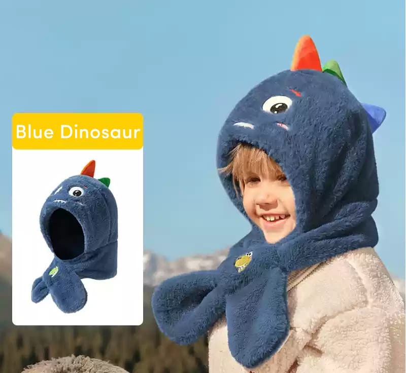 Whimsical Woodland Winter Hat in Blue Dinosaur
