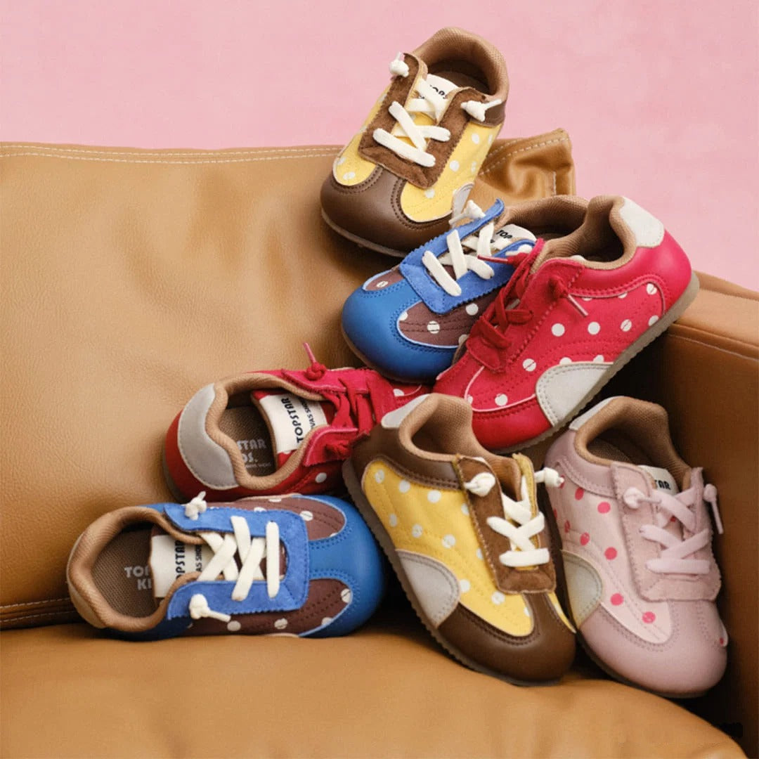 Whimsical Dot Baby Sneakers Grey | Breathable Soft Sole Toddler Shoes