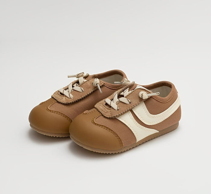 WhisperWalk Retro Stripe Toddler Sneakers in Brown