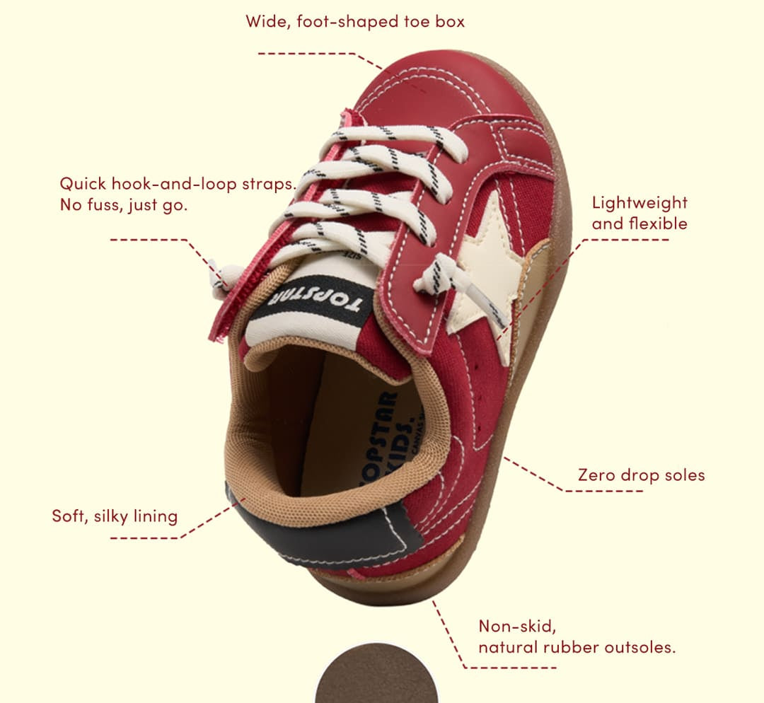 WhisperWalk Lace-Up Star Toddler Sneakers | Lightweight Non-Slip Baby Shoes