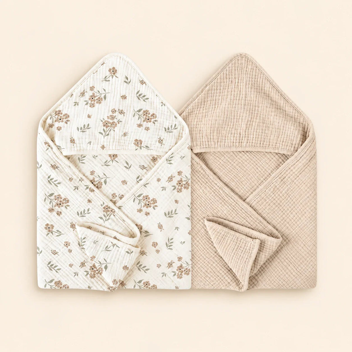 CozySprout Hooded Baby Towel Set, Oat Bloom Set