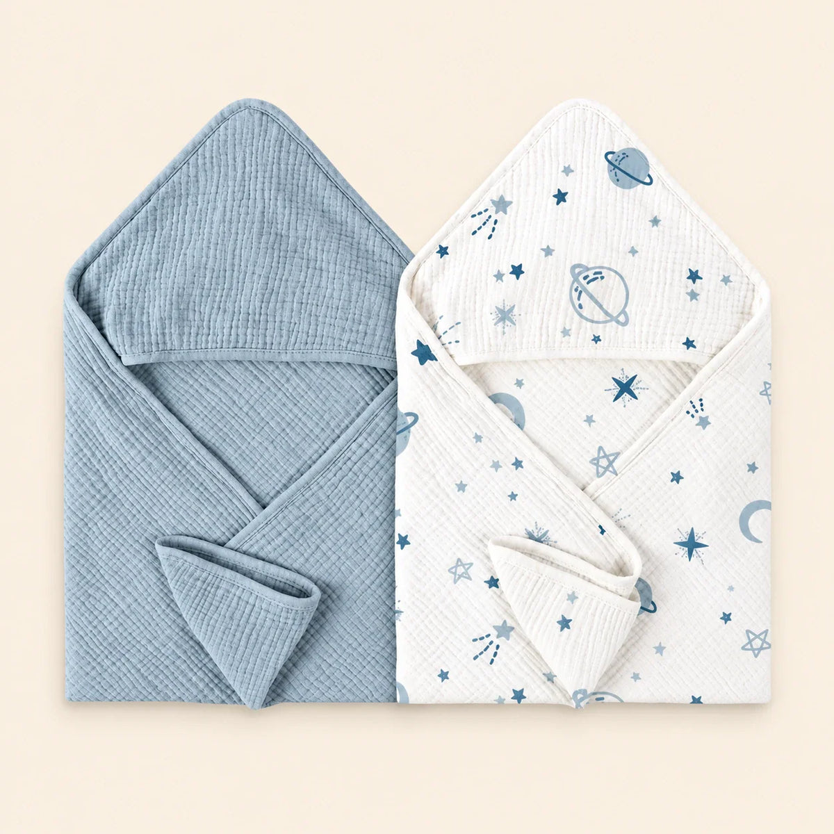 CozySprout Hooded Baby Towel Set, Sky Space Set