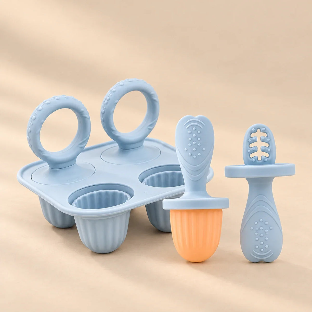GentleBite Silicone Baby Feeder & Teether Set, Sky Blue Set