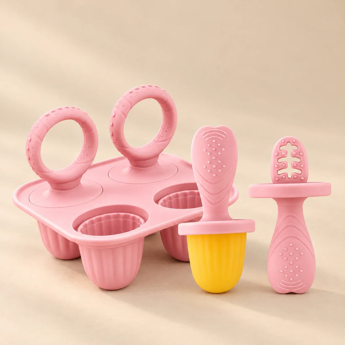 GentleBite Silicone Baby Feeder & Teether Set, Blush Pink Set