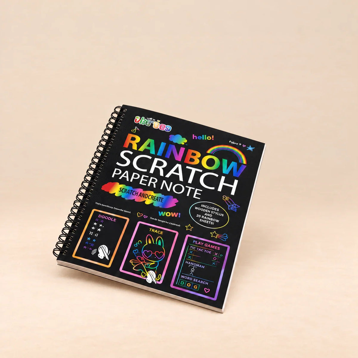 RainbowWhimsy Scratch Art Set, Big Rainbow Scratch Book, 11 Pages