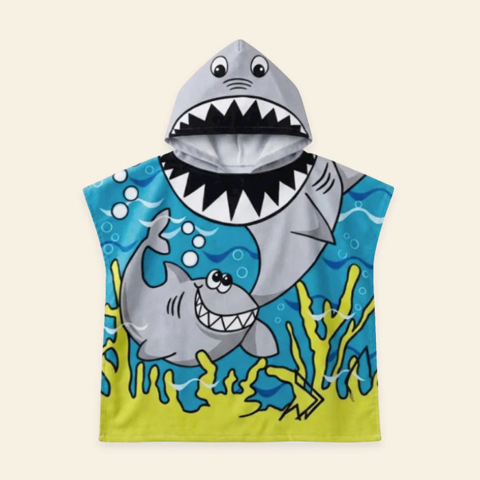 Seaside Snuggle Kids Hooded Poncho Towel, Blue Cloud Plush