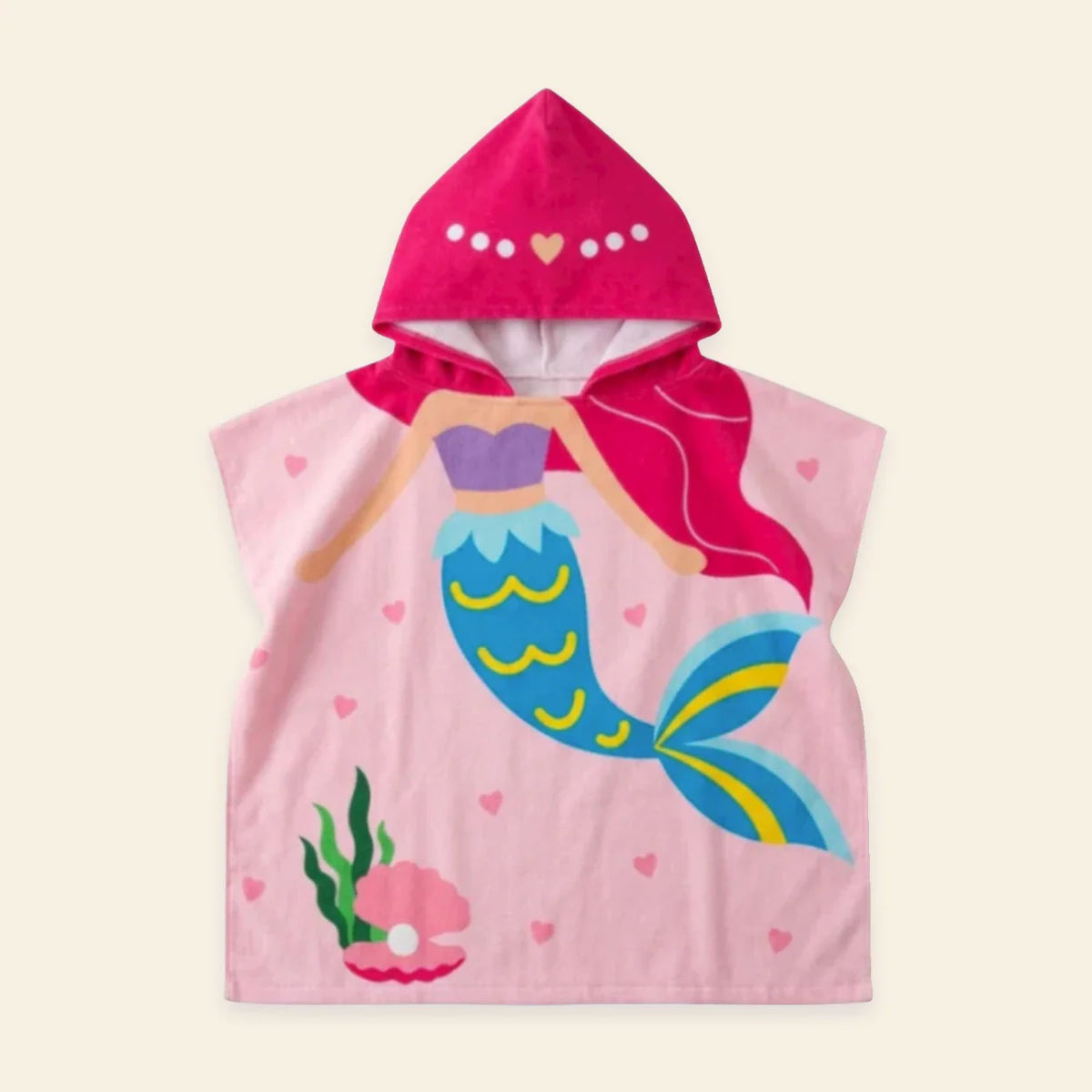 Seaside Snuggle Kids Hooded Poncho Towel, Pink Cloud Plush