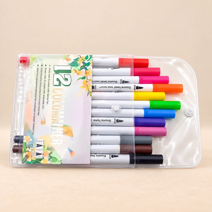 Whimsical Hue Dual-Tip Marker Set, 12-Color Creative Brush Set