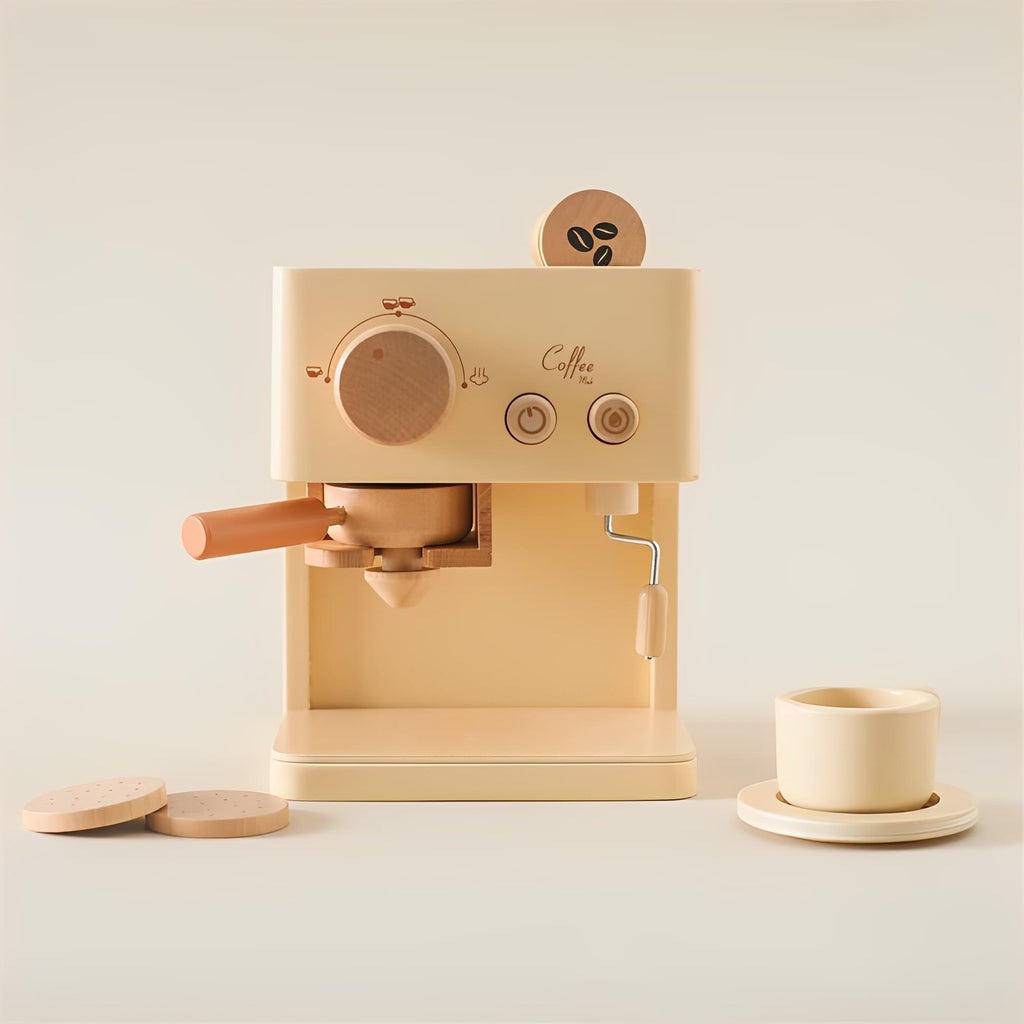 Whimsical Wood Coffee Machine Toy | Eco-Friendly Wooden Playset