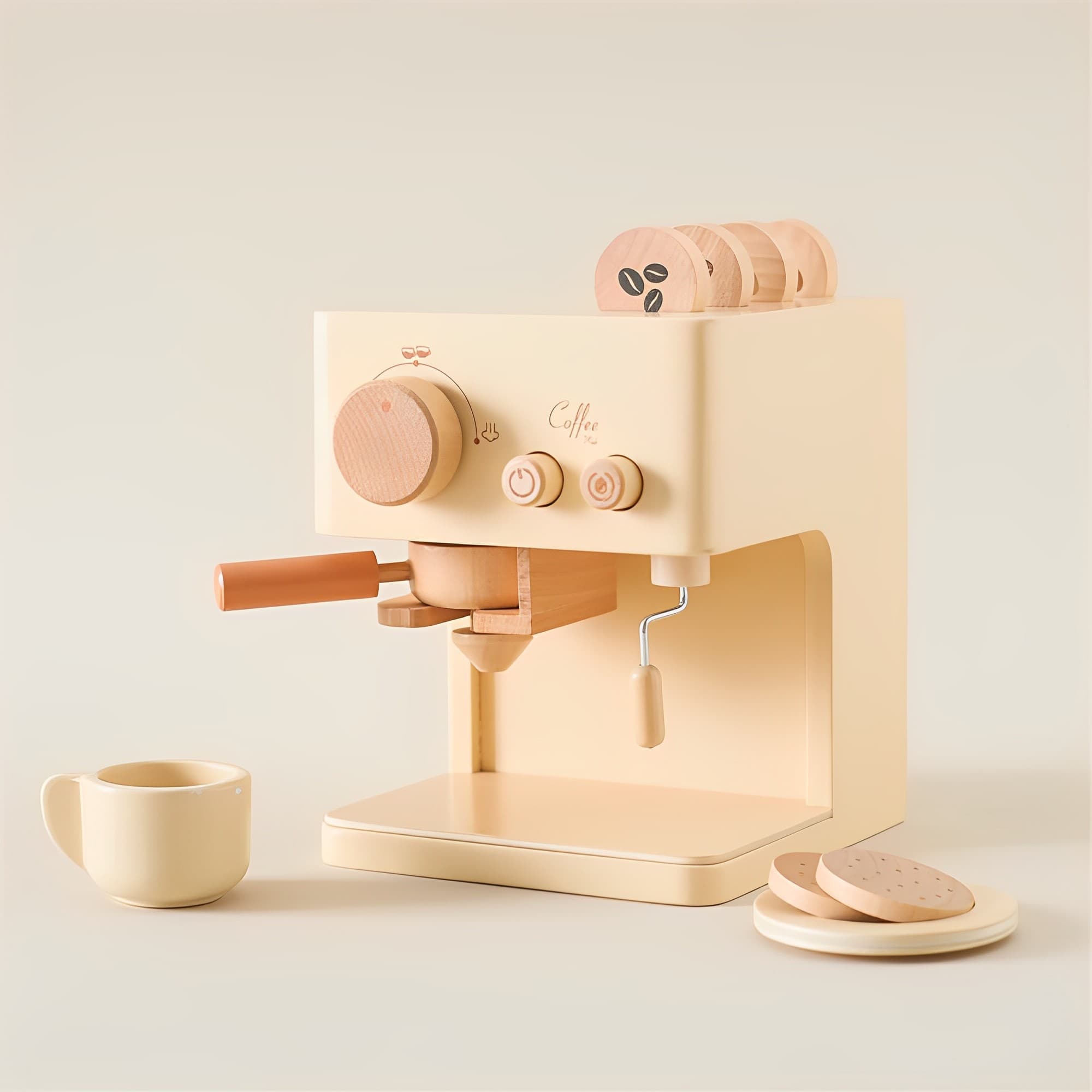 Whimsical Wood Coffee Machine Toy | Eco-Friendly Wooden Playset