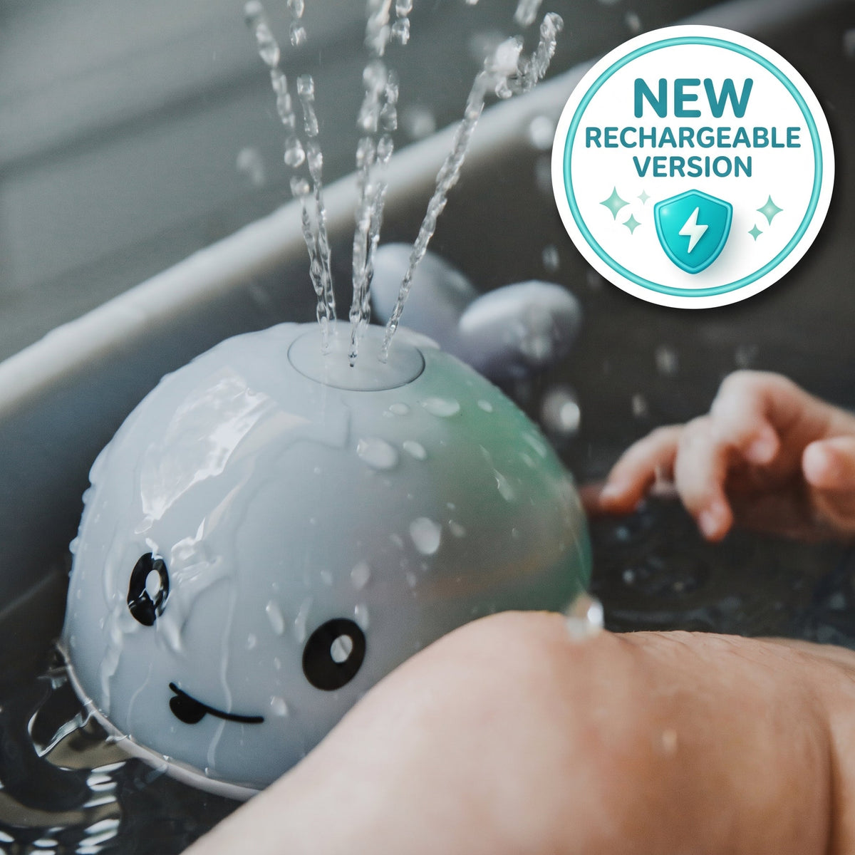 Baby Bisou Whale Bath Toy, Grey